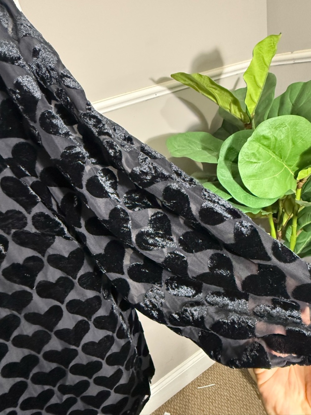 Talbots Black Heart-Print Velvet Burnout Blouse - Picture 2 of 4